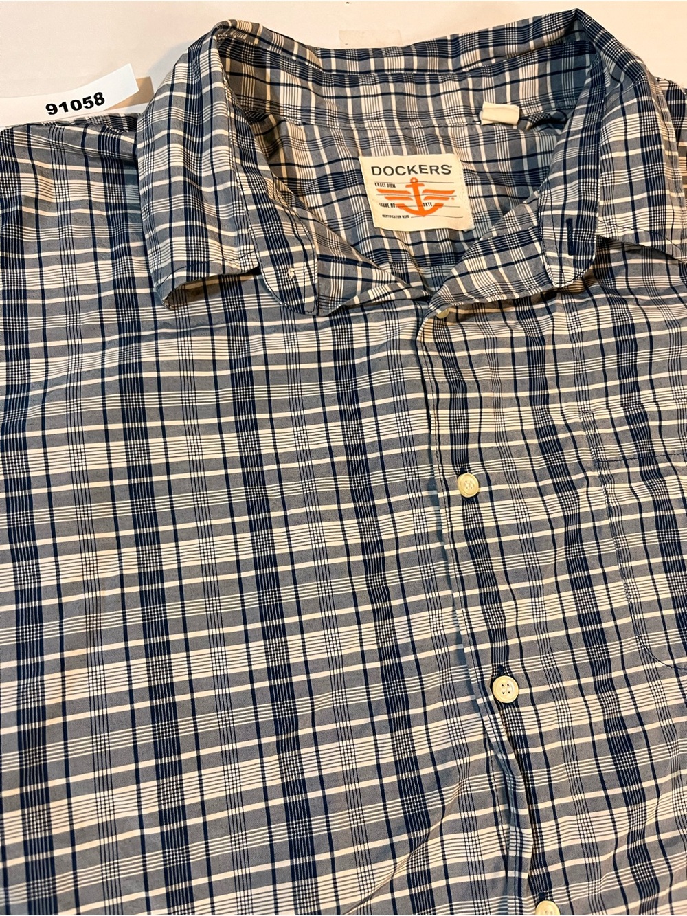 Dockers Men’s Navy and White Plaid Button-Down Shirt